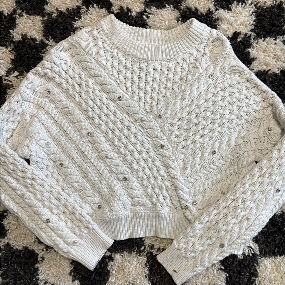 Jessica Simpson Cream Crew Neck Sweater with Cable Knit